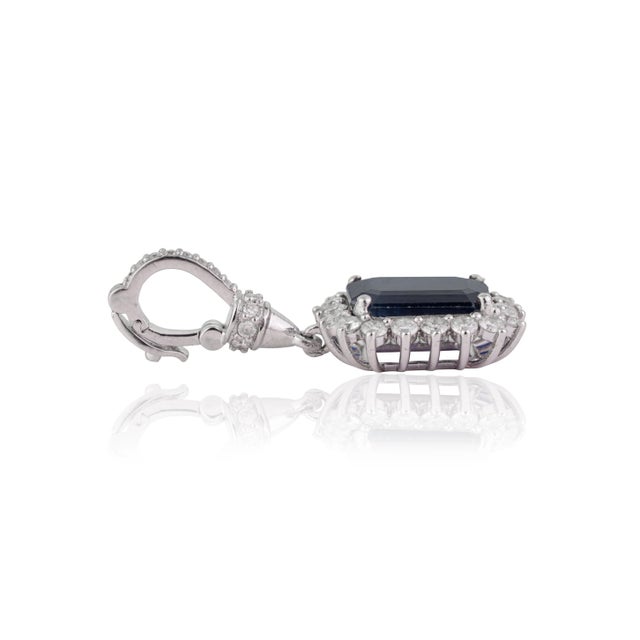 Not Yet Made - Made To Order Art Deco 3.32ct Emerald-Cut Blue Sapphire Diamond Halo Pendant in 14k Gold For Sale - Image 5 of 13