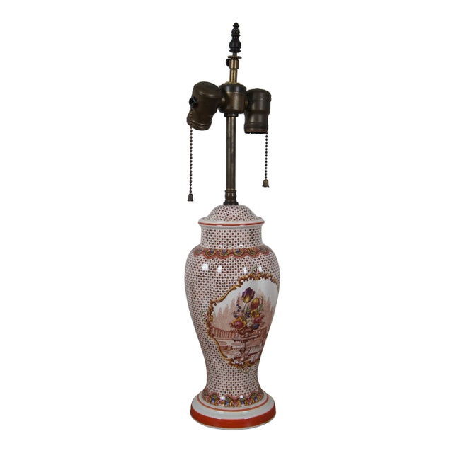 Victorian Vintage Porcelain Transferware Ginger Jar Mantel Urn 2 Light Table Lamp For Sale - Image 3 of 12