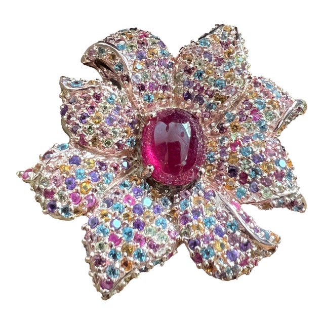 Bochic “Orient” Vintage Ruby & Multi Sapphire Cocktail Ring Set 18K Gold&Silver For Sale