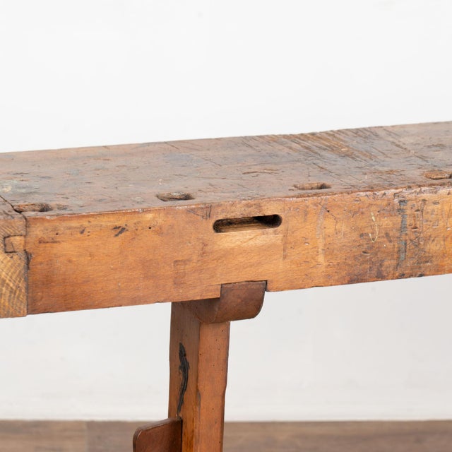 Early 20th Century Rustic Narrow Carpenters Workbench Console Table For Sale - Image 10 of 15