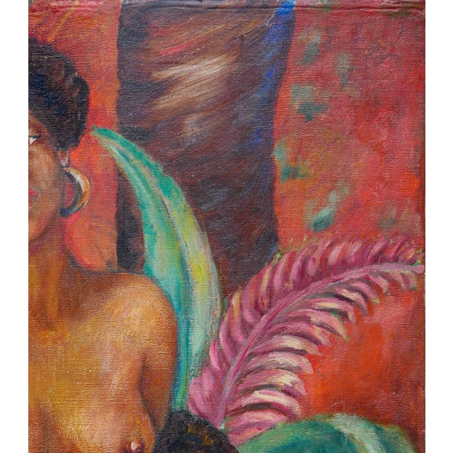 Textile F. Cohen Warm-Toned Abstract Figurative Black Art Portrait of a Mother with Children, 20th Century For Sale - Image 7 of 12