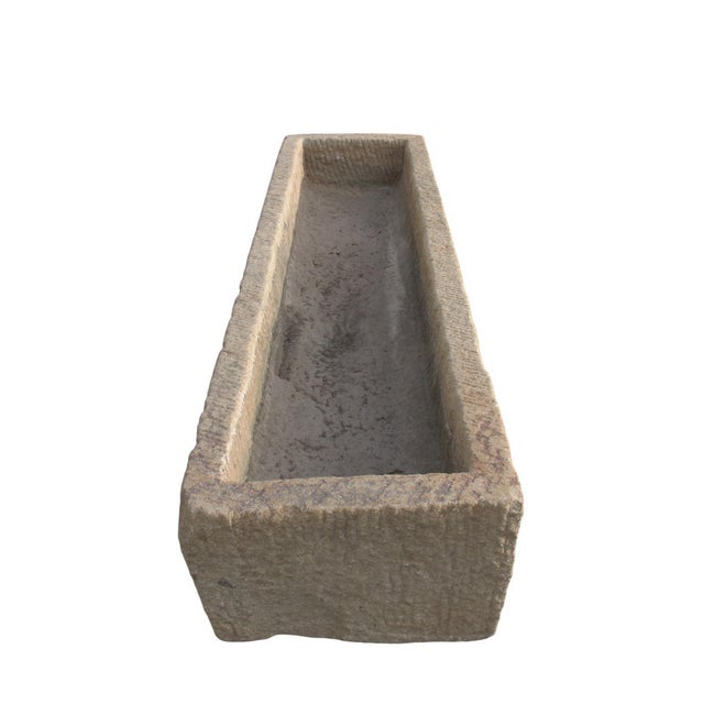 Tan 87" Inch Long Hand Chiseled Stone Trough 66 For Sale - Image 8 of 11