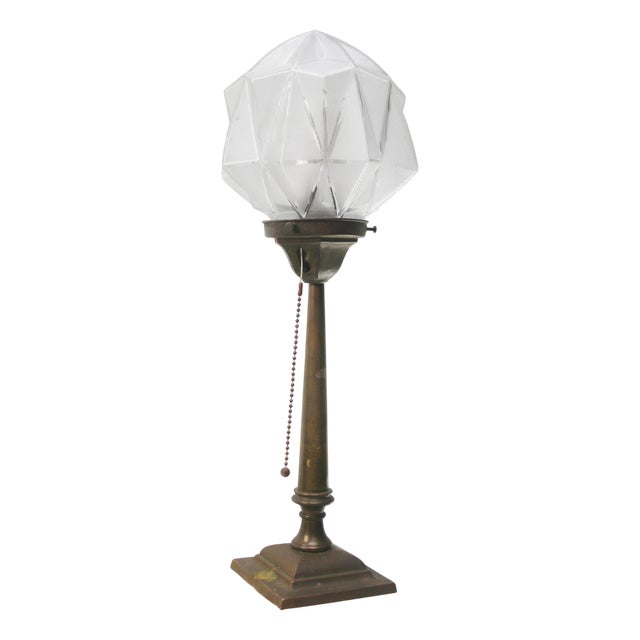 French Art Deco Brass and Frosted Glass Table Lamp, 1920s For Sale