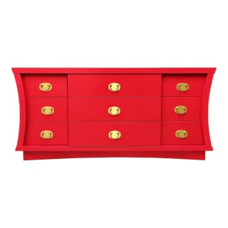 Vintage 9 Drawer Lowboy Reimagined in Scarlett For Sale