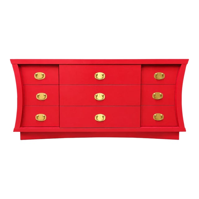 Vintage 9 Drawer Lowboy Reimagined in Scarlett For Sale