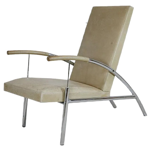 Tubular Steel and Leather Cream Armchair, France, 1970s For Sale