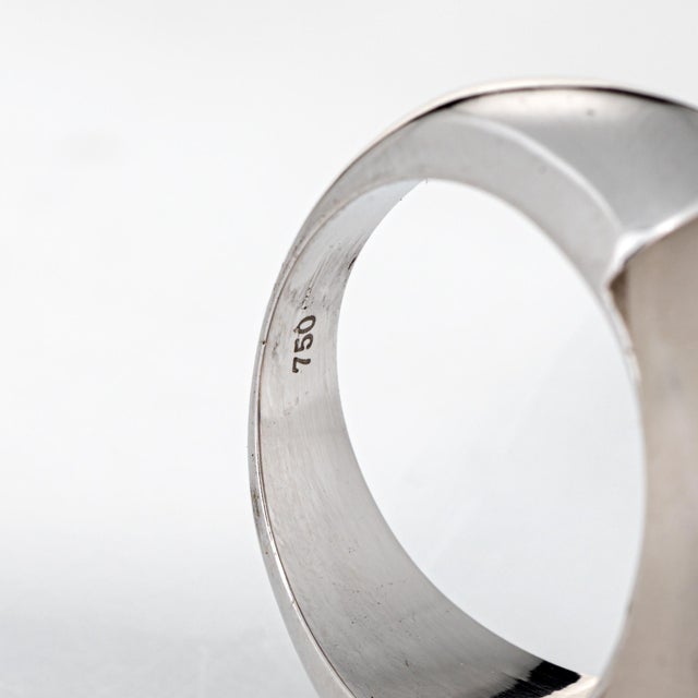 Metal Rock Crystal Diamond Dome Ring Estate 18k White Gold Sz 6.5 Cocktail Jewelry For Sale - Image 7 of 7