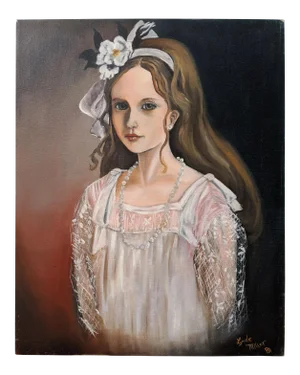 1980s Original Acrylic Paint Portrait of a Girl