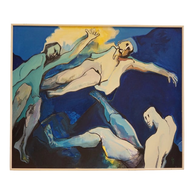 Fay Singer Original Oil Painting of 3 People Floating For Sale