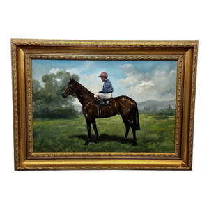 English Equestrian / Sporting Oil Painting of Jockey Joe Mercer and Brigadier Gerard