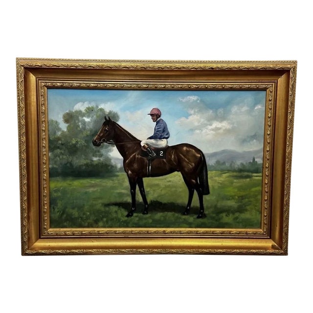 Mid 20th Century English Sporting Oil Painting of Jockey Joe Mercer and Brigadier Gerard For Sale