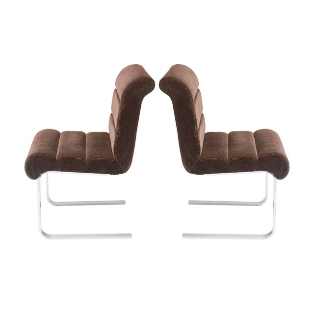 1970s Vintage Pace Lugano Mariani Chromed Steel and Upholstered Cantilevered Dining Chairs Set of 6 For Sale - Image 5 of 11