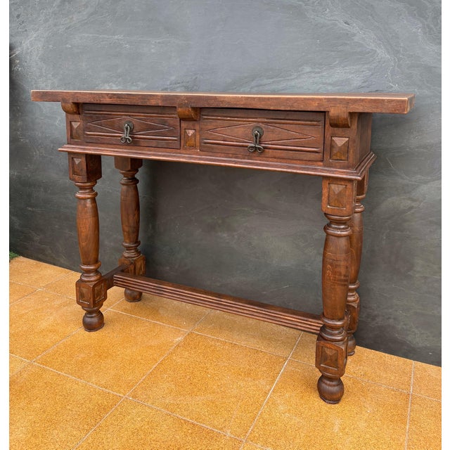 Spanish Renaissance Console Table with Two Drawers and Turned Legs, 1920s For Sale - Image 9 of 14