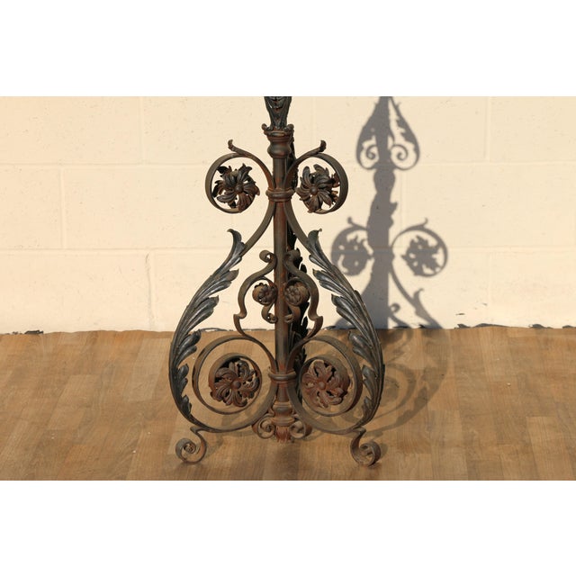 Antique Wrought Iron Floor Candelabra | Ornate Gothic Revival Candleholder | Early 20th Century For Sale - Image 14 of 18