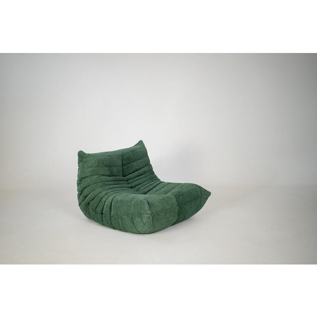 Textile Set of Togo Lounge Chair and Pouf in Emerald Boucle Fabric by Michel Ducaroy for Ligne Roset, 1973 For Sale - Image 7 of 16