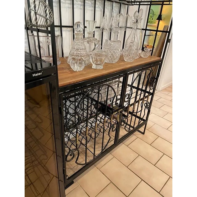 French Country 1970sv Large Kitchen Wrought Iron Wine Storage Rack 92" For Sale - Image 3 of 9