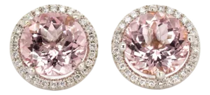 14k Gold Brazilian Morganite Earrings With Natural Diamonds Halo | Round 8.5mm- 2 pieces
