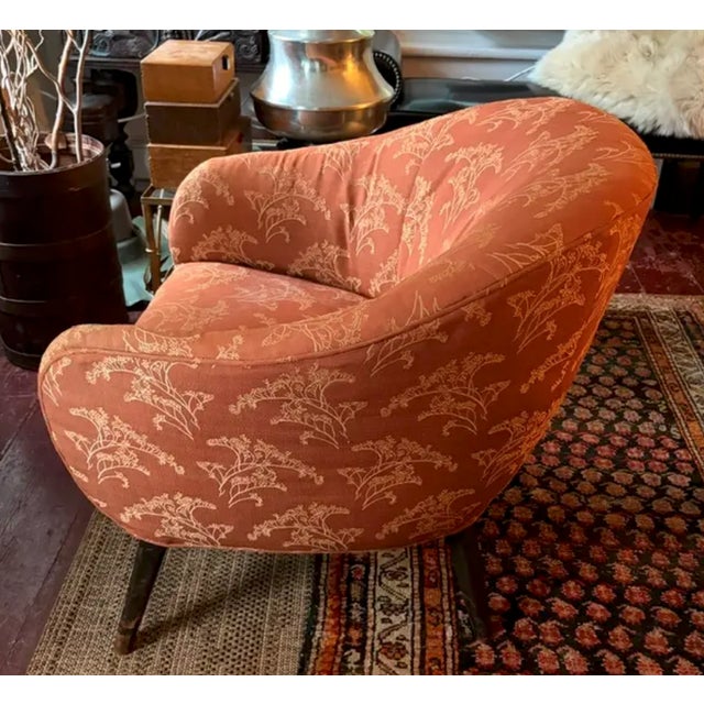 Mid-Century Modern Mid Century Barrel Club Chair With Original Damask Upholstery For Sale - Image 3 of 7