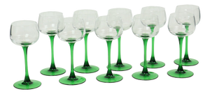 Vintage Luminarc Alsace Wine Glasses with Green Base, 1970s, Set of 10