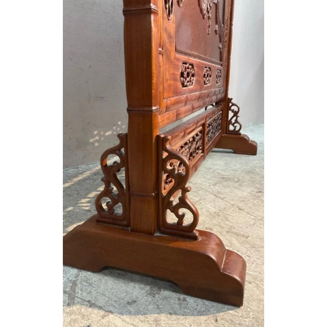 Antique Chinese Carved Huanghuali Wood Table Screen - Eagle and Pine Motif For Sale In Phoenix - Image 6 of 7