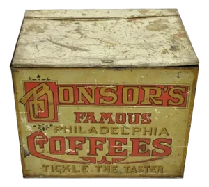 Late 19th Century Bonsor's Famous Philadelphia Coffee Tin Metal Storage Bin Tickle the Taster