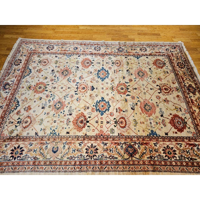 Vintage Persian Mahal Sultanabad Rug, Hand-Knotted Wool, Geometric Pattern, 9x12, Ivory & Blue For Sale In Chicago - Image 6 of 18