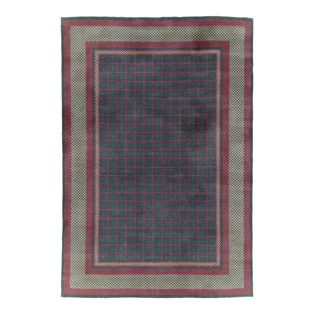 Galerie Shabab Collection Mid-20th Century Handmade Indian Lahore Art Deco Inspired Room Size Carpet For Sale