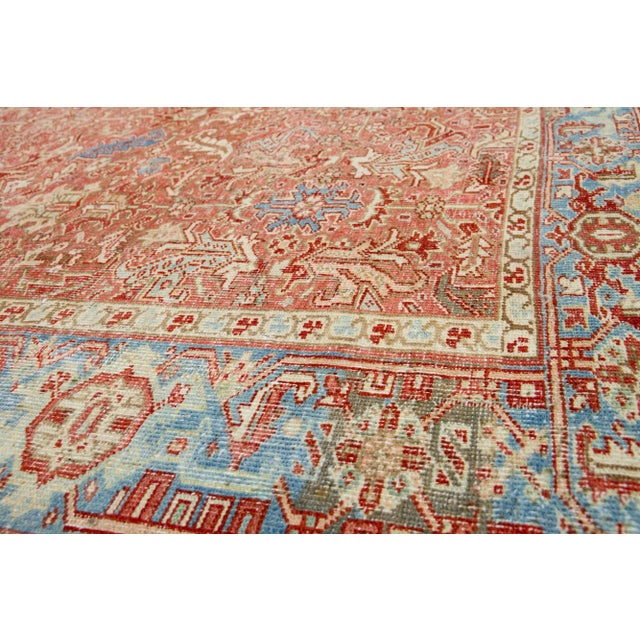 Persian Handmade Persian Heriz Handmade Wool Rug in Red-Rust With Medallion Motif For Sale - Image 3 of 8