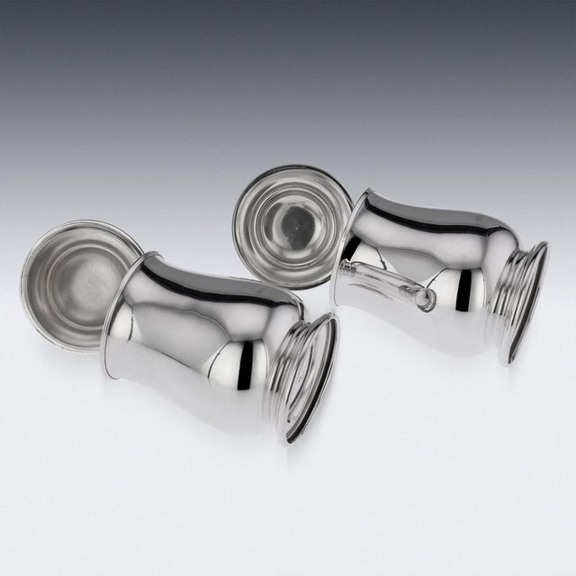 Metal Italian Silver Lidded Tankards, 1890s, Set of 2 For Sale - Image 7 of 17