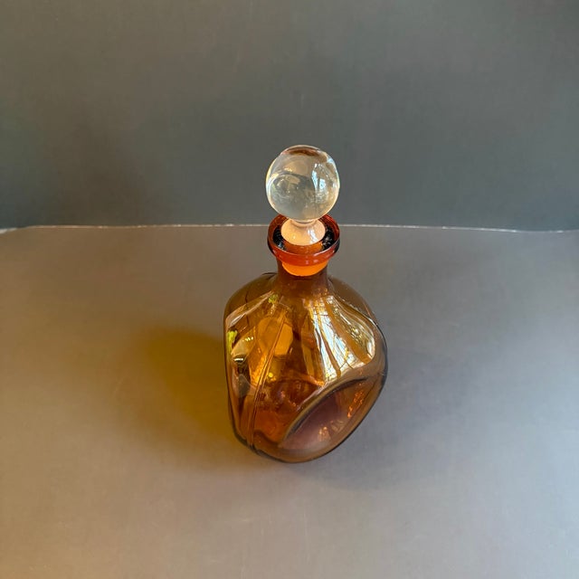 1970s Amber Hand Blown Glass Decanter With 5 Shot Glasses For Sale - Image 9 of 9
