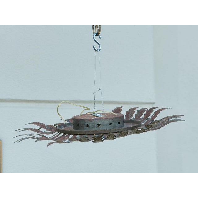 Mid 20th Century Mid 20th century Spanish Gilt Metal Semi-Flush Sunburst Light Fixture with Star Motifs For Sale - Image 5 of 12