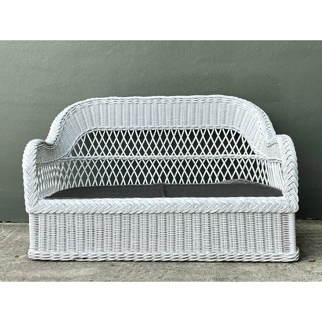 Wood Vintage Lexington Braided White Rattan Love Seat For Sale - Image 7 of 8