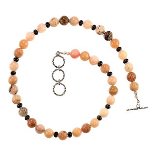 Pink Peruvian Opal Necklace Accented With Black Onyx Accents For Sale