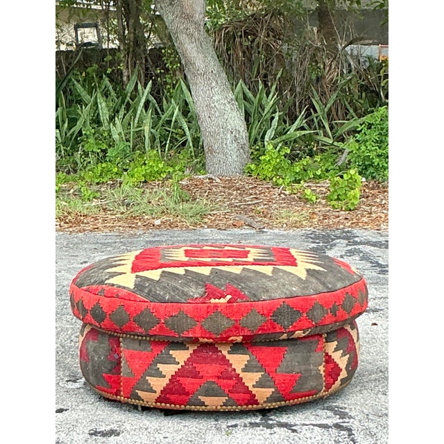Vintage Boho Kilim Ottoman For Sale In West Palm - Image 6 of 10