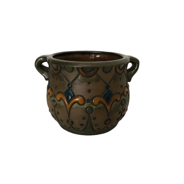 Brown Amphora Turn Teplitz Austria Art Nouveau Pottery 3.23" Cachepot Ca: 1900-1919 For Sale - Image 8 of 10