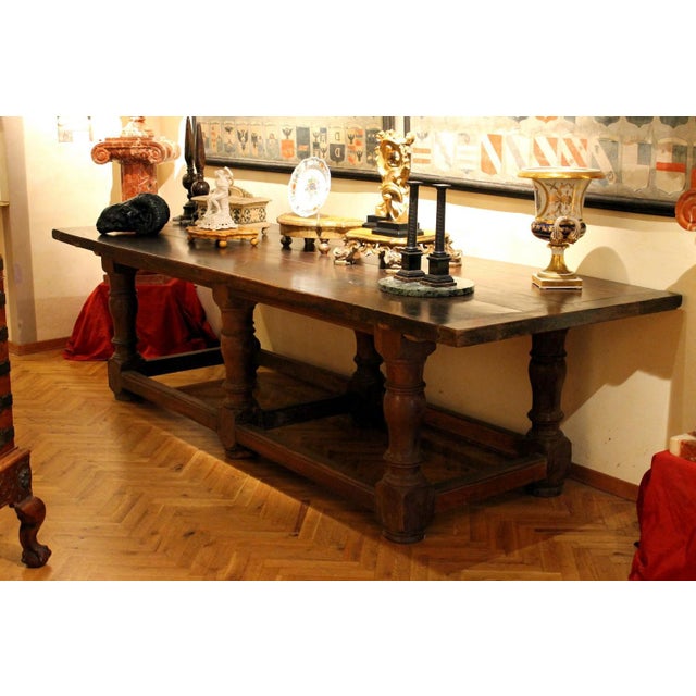 17th Century Italian Walnut Rustic Trestle Refectory Dining or Library Table For Sale - Image 15 of 18
