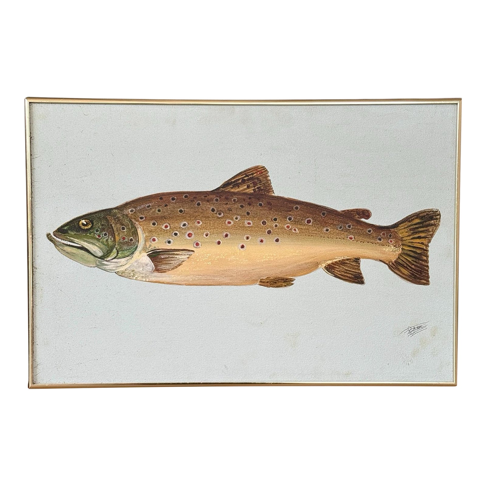 Vintage Coastal Folk Art Fish Painting – Trout | Chairish