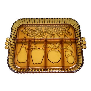 Mid-Century Indiana Amber Glass Sectioned Fruit Tray For Sale