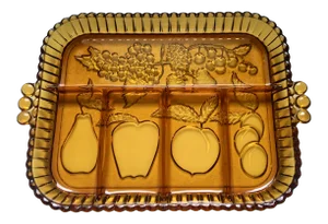 Mid-Century Indiana Amber Glass Sectioned Fruit Tray