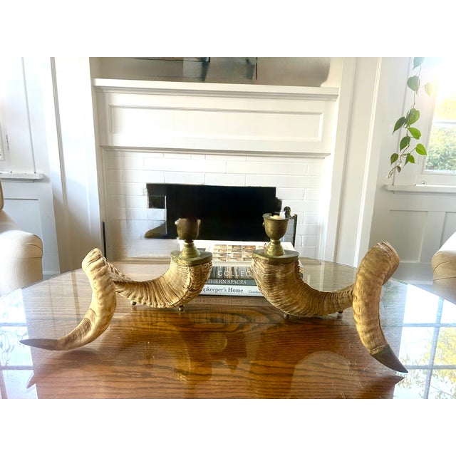 Vintage Ram Horn Candle Holders Pair For Sale - Image 14 of 14
