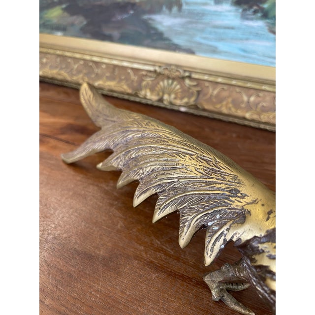 Vintage Brass Toned Pheasant Bird Sculpture With Long Tail - Decorative Metal Figurine For Sale - Image 10 of 11