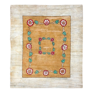 Artistic Floral Inlay Pattern Antique Square Shape American Floral Hand Knotted Pile Rug