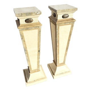 Postmodern Sculpted Tessellated Stone Pedestals - A Pair For Sale