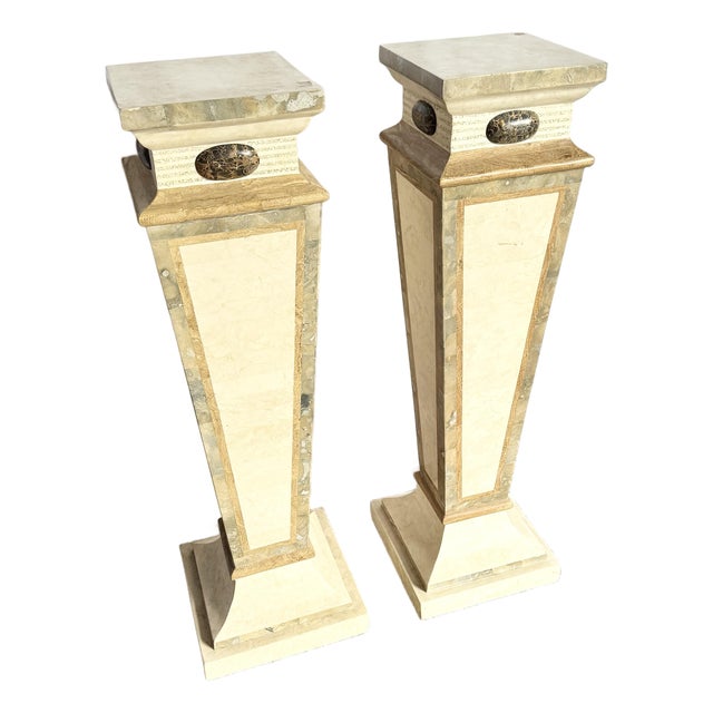 Postmodern Sculpted Tessellated Stone Pedestals - A Pair For Sale
