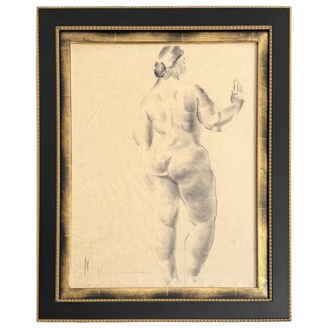 Art Deco Pair of Framed Charcoal Figure Drawings For Sale - Image 3 of 14