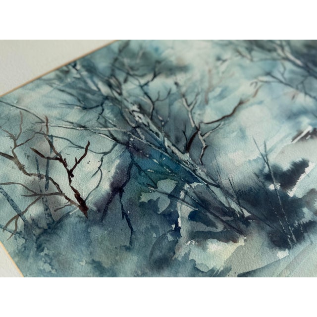 White “White Birch” Original Signed Watercolor by Vivian Chasey, Framed For Sale - Image 8 of 12