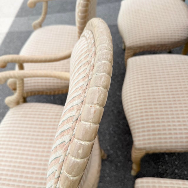 Beige French Provincial Carved Wooden Twisted Rope Dining Chairs by Andre Originals - Set of 5 For Sale - Image 8 of 11