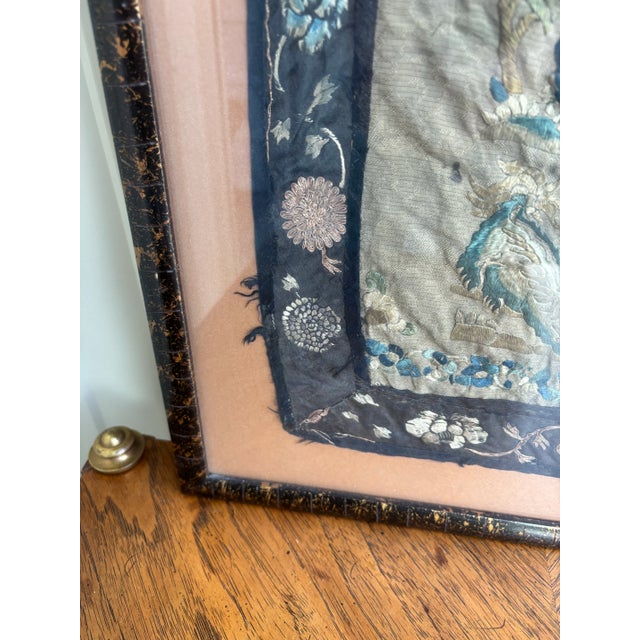 Textile Vintage Embroidered Chinese Dragon Silk Tapestry Textile Art in Tortoise Frame For Sale - Image 7 of 10