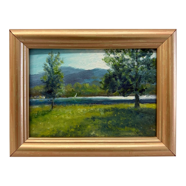 1990s Original Oil Painting by Gary Dagnan, "Lake" For Sale