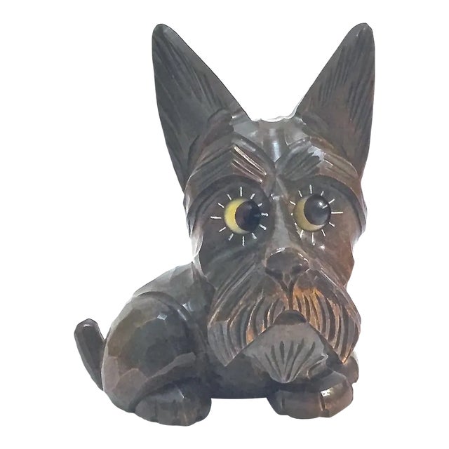 Vintage Black Forest Googly Eyed Terrier Clock For Sale